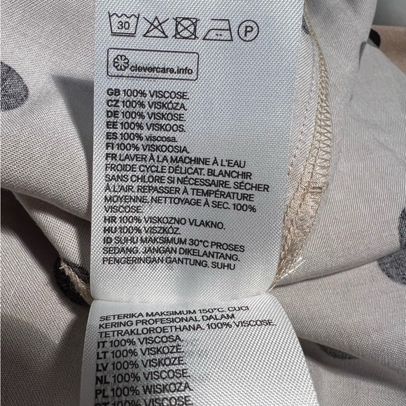 H&m Short Balloon-Sleeved Tunic Dress Beige And Black Dotted Size Medium NWT - Picture 11 of 12